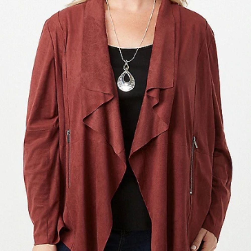 Dressbarn Suede Open Front Draped Jacket Size L - Picture 8 of 8